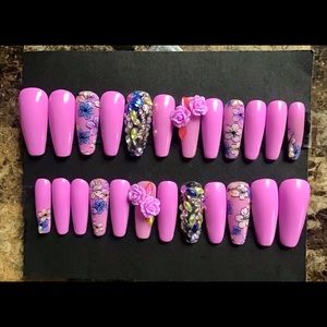 Hot pink butterfly gel ballerina nails